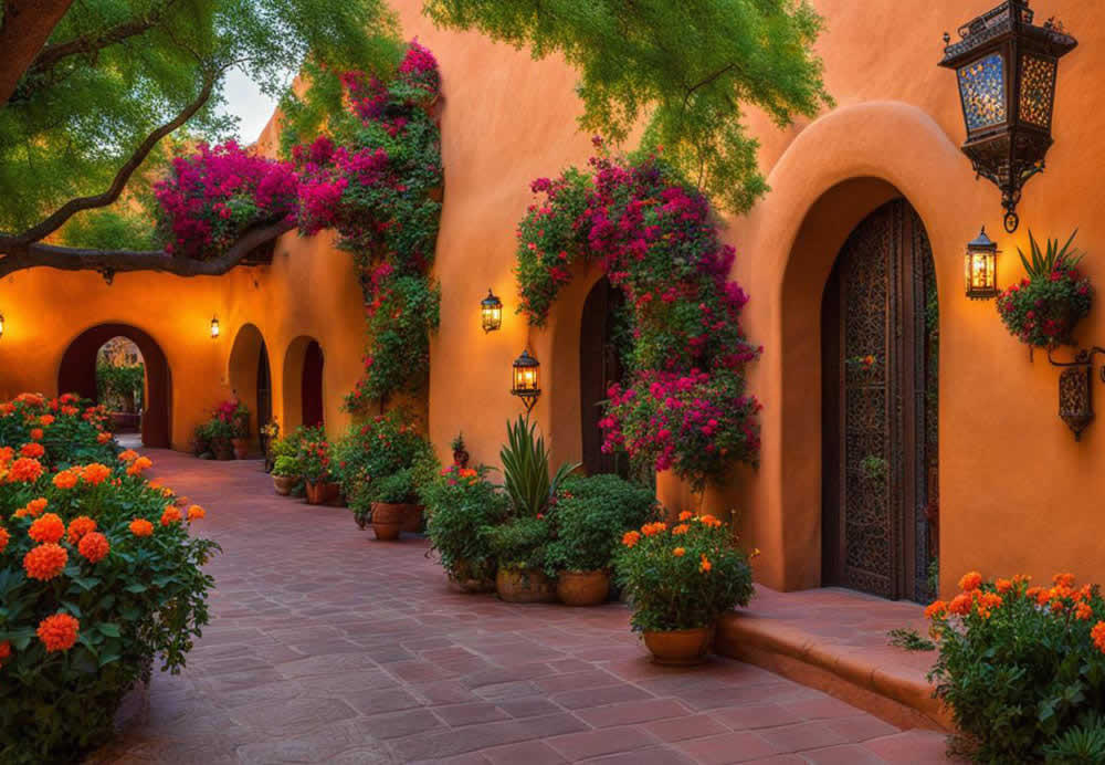 Charming Spanish-style architecture at Tlaquepaque Arts Village in Sedona